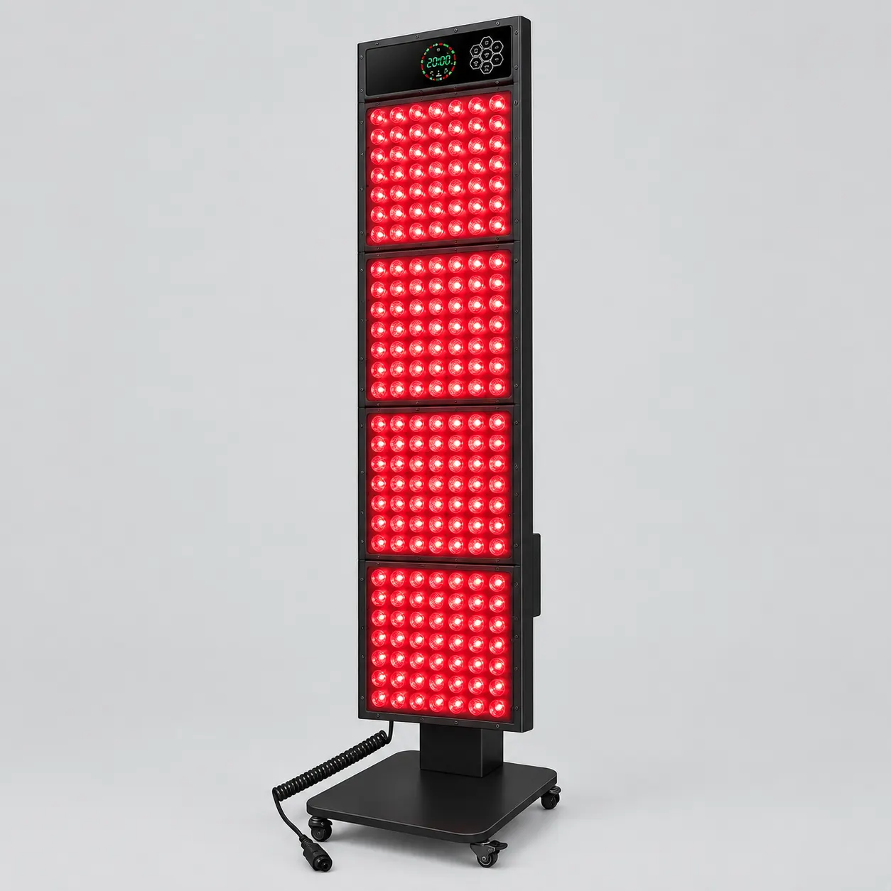 SAUNA ONE: apparecchiatura a luce rossa — pannello frontale con LED accesi
