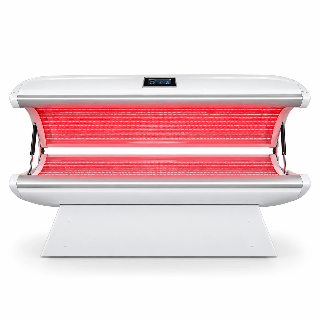 M4: apparecchiatura a luce rossa — lettino aperto con LED rossi accesi