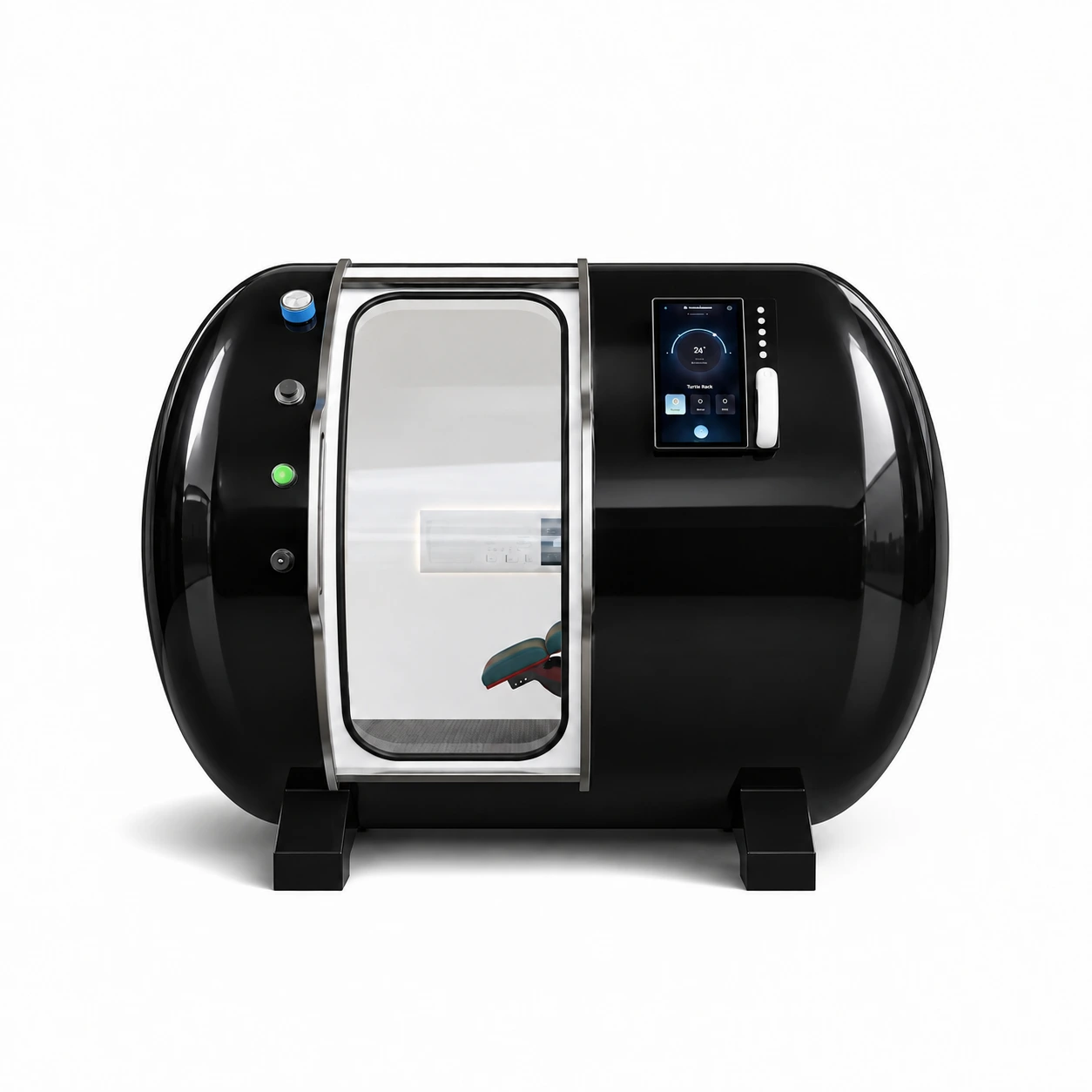 OXY-P20 Duo: camera iperbarica rigida — struttura nera vista frontale